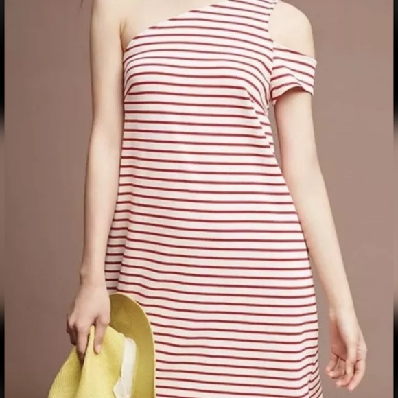 ANTHROPOLOGIE MAEVE Marketa one shoulder red striped dress medium - Picture 1 of 8